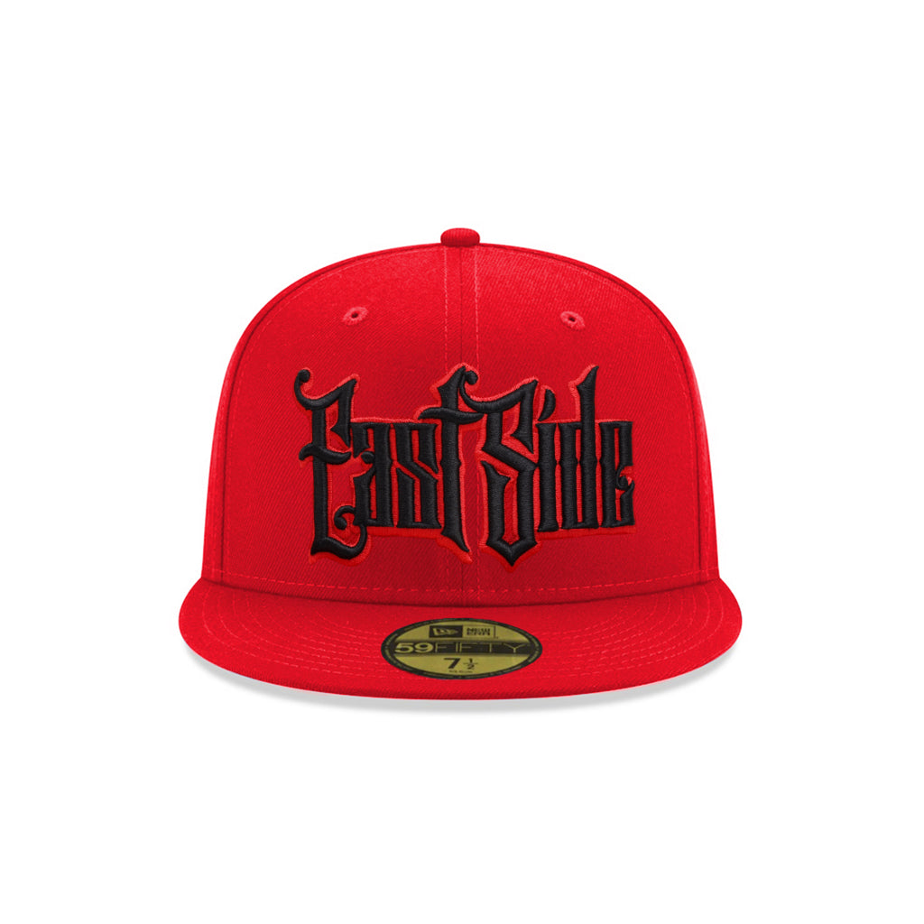 East Side Old English Graffiti Font Red on Black 59Fifty Fitted