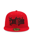 East Side Old English Graffiti Font Red on Black 59Fifty Fitted