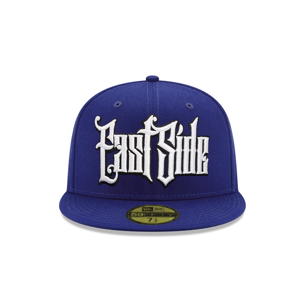 East Side Old English Graffiti Font Royal on White 59Fifty Fitted