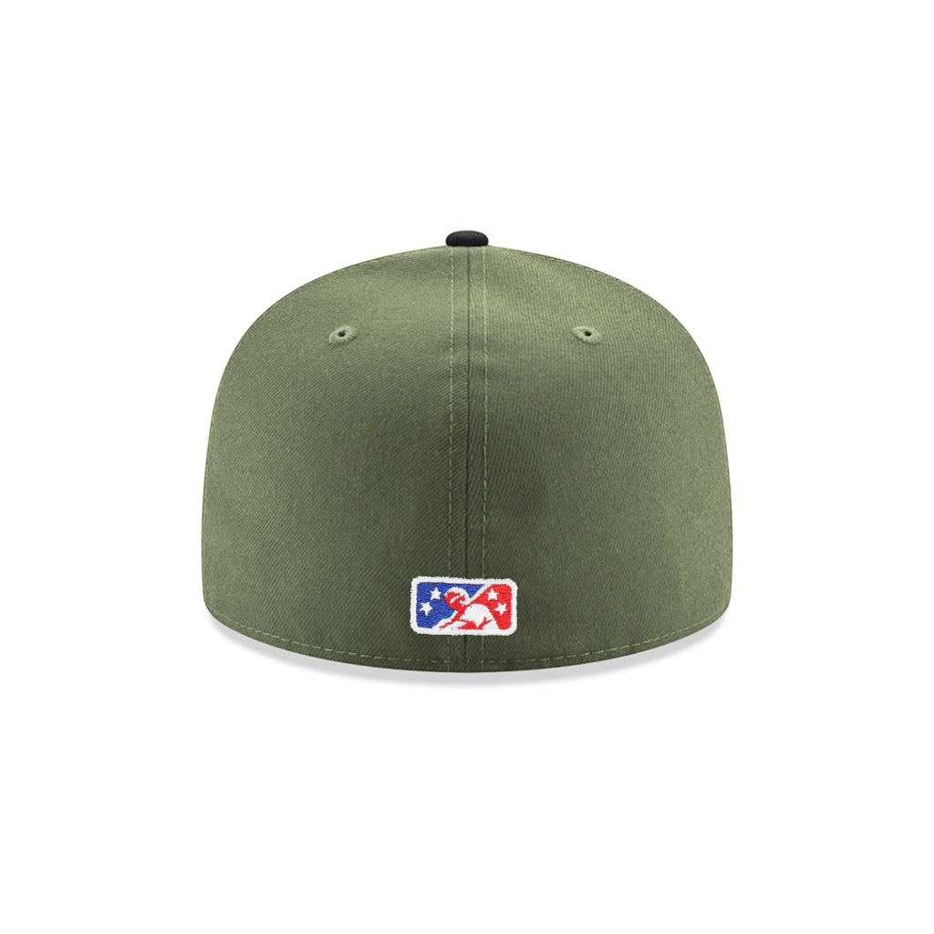 Fayetteville Woodpeckers Olive Black Camo 2 Tone Alternate Logo MiLB SP 59Fifty Fitted
