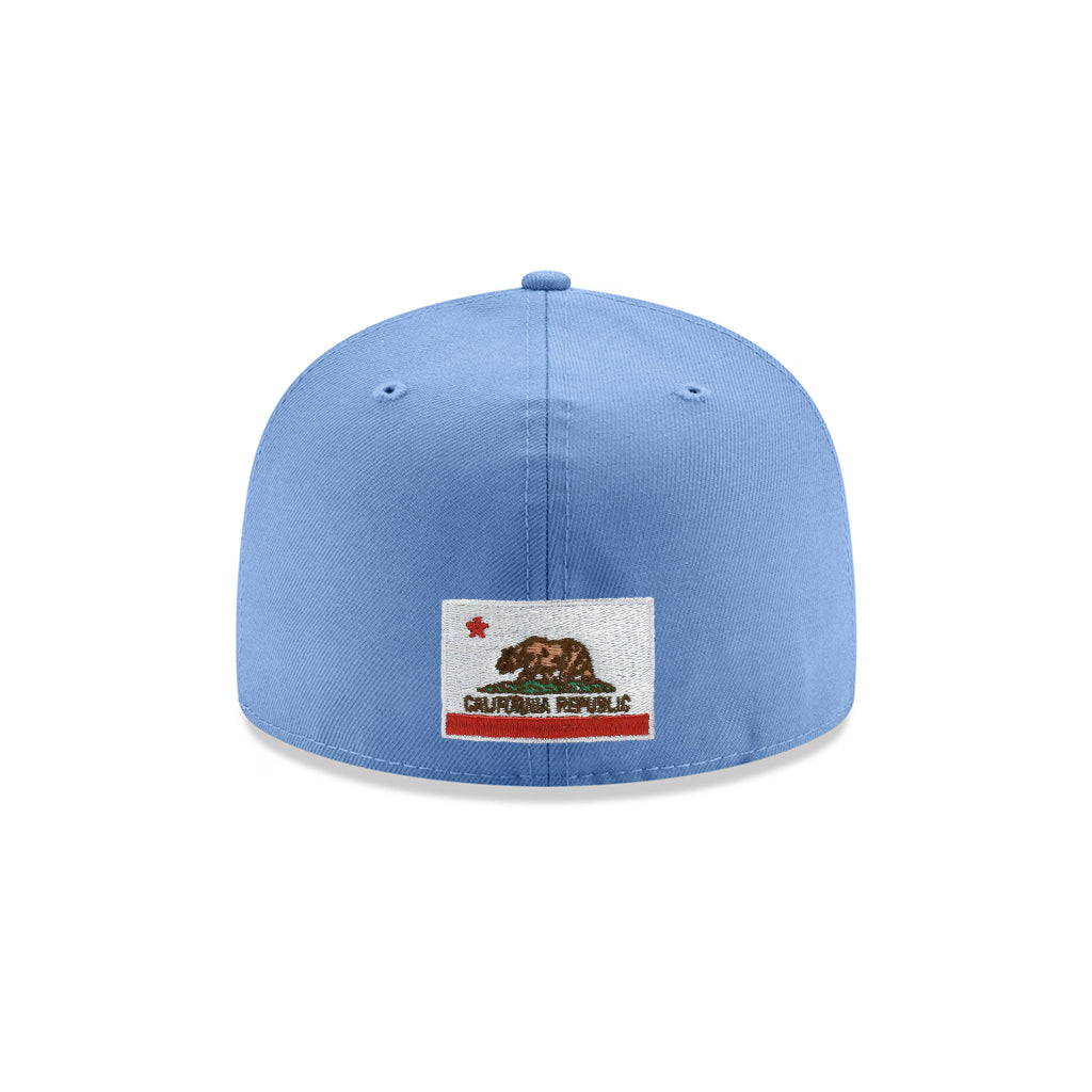 back of the blue lowrider hat showing the California flag