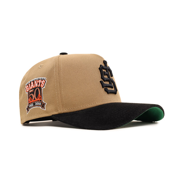 San Francisco Giants Upside Down Khaki Black Corduroy 2 Tone 50th Anniversary SP 9Forty A-Frame Snapback