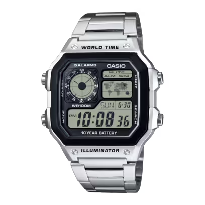 Casio World Time Stainless Steel Digital Chronograph Watch