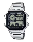 Casio World Time Stainless Steel Digital Chronograph Watch