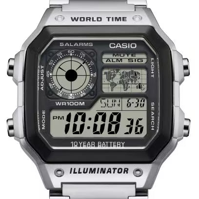 Casio World Time Stainless Steel Digital Chronograph Watch