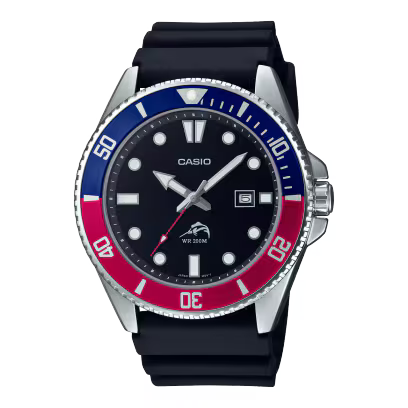 Casio Black Resin Band Blue and Red Dial Analog Watch
