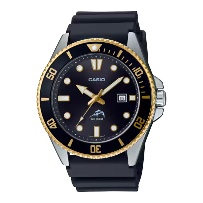 Casio Black Resin Band Black and Gold Dial Analog Watch