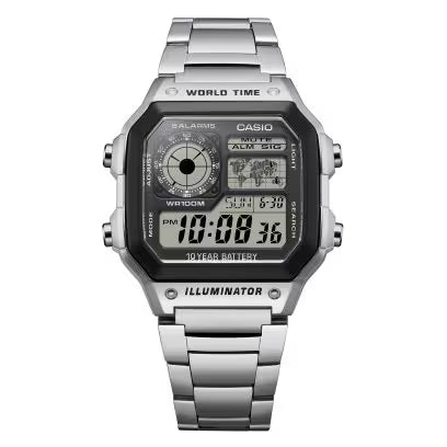 Casio World Time Stainless Steel Digital Chronograph Watch