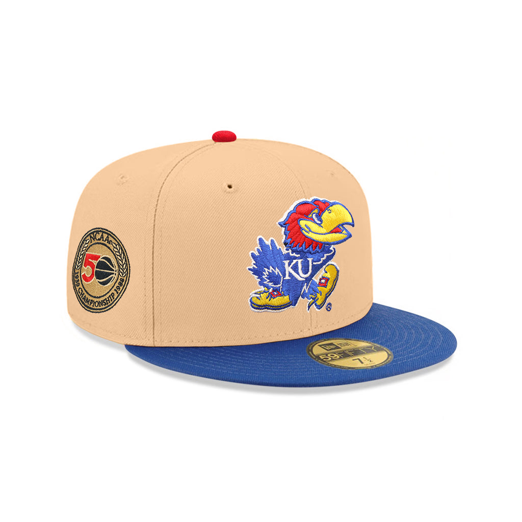 Kansas Jayhawks Candied Pecan Blue 2 Tone 50th NCAA Championship Anniversary SP 59Fifty Fitted