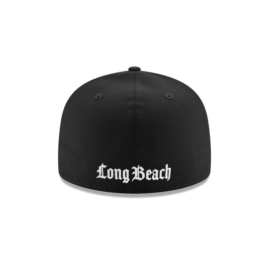 Long Beach College NCAA Black On White Pink UV 59Fifty Fitted