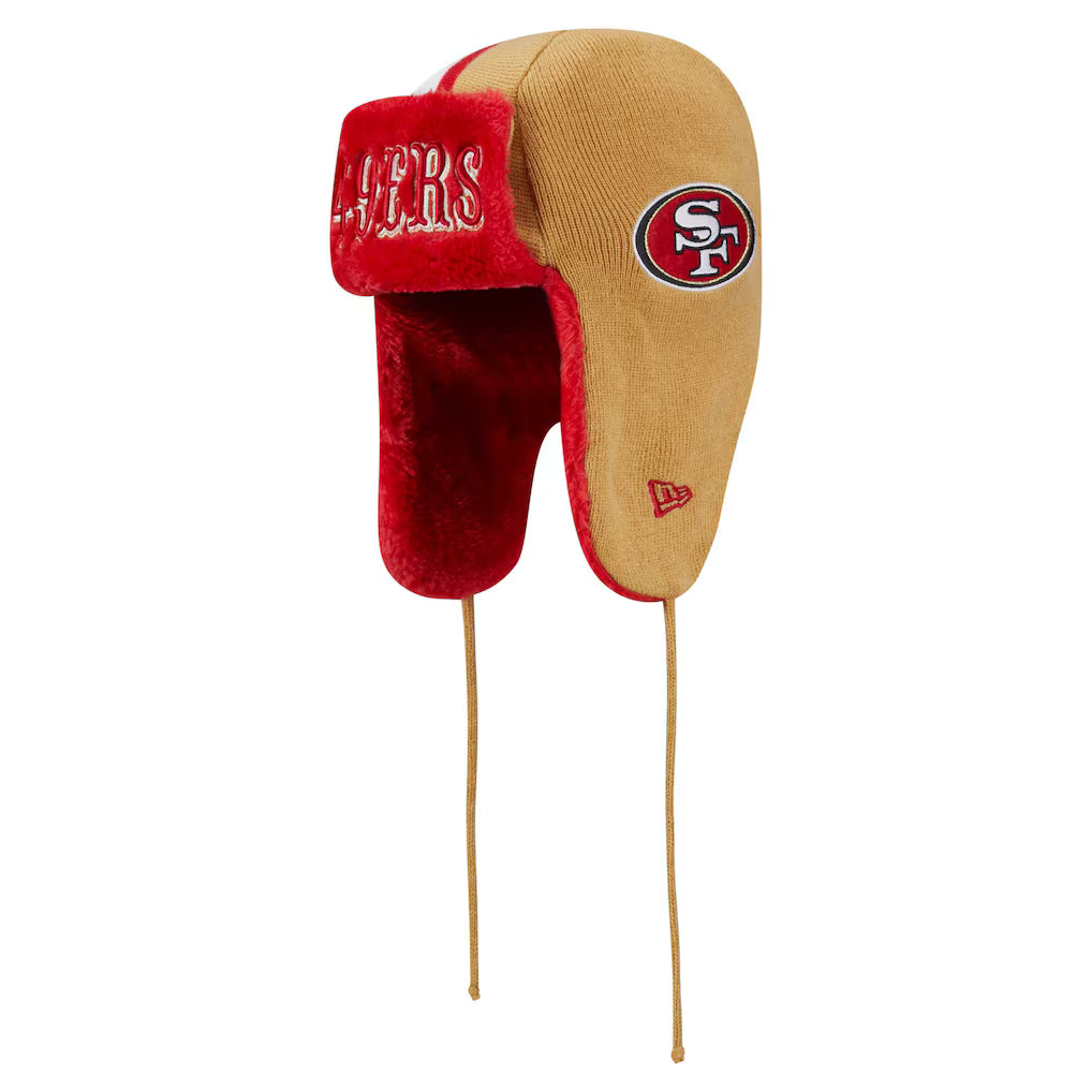 San Francisco 49ers Gold &amp; Red Helmet Head Trapper Knit Beanie