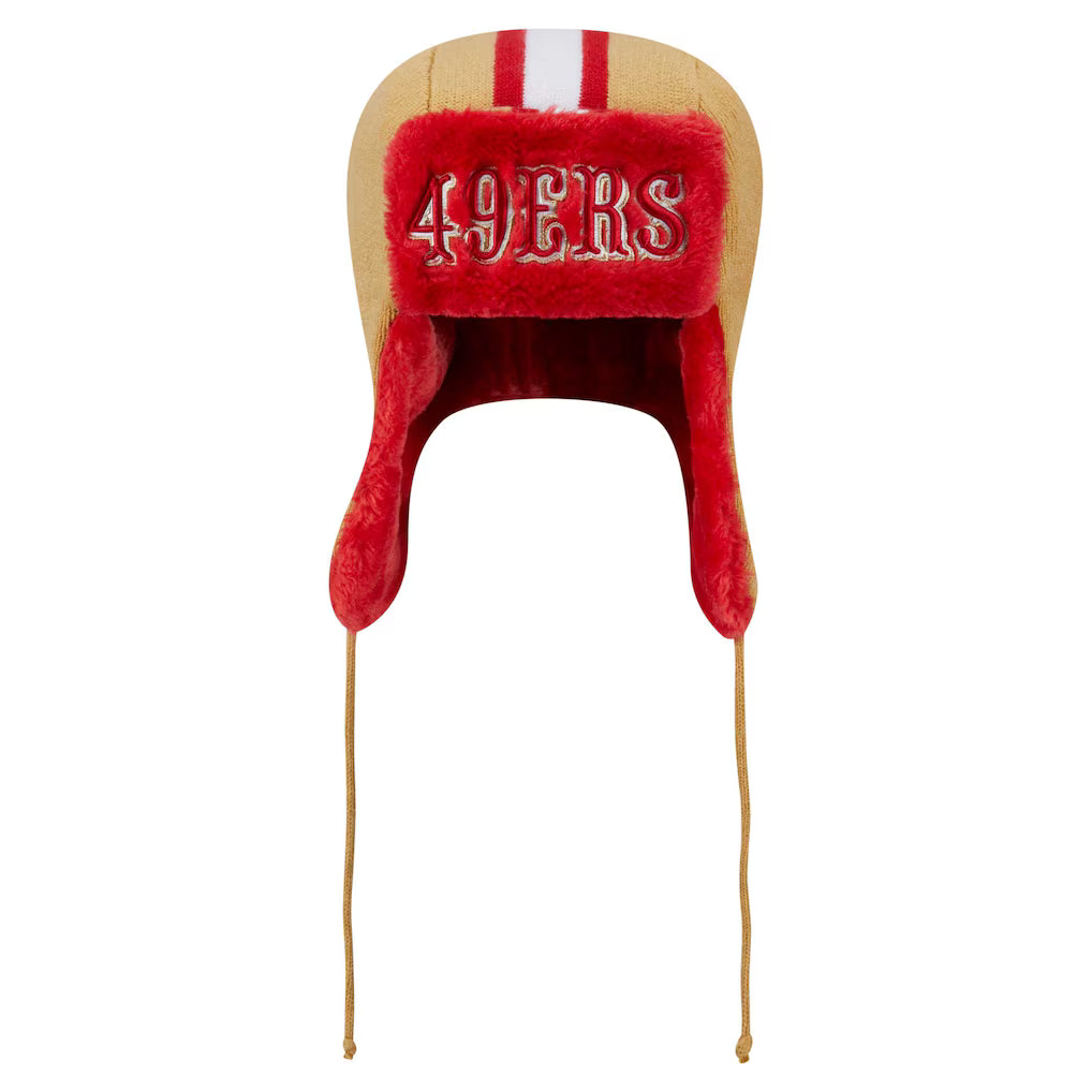 San Francisco 49ers Gold &amp; Red Helmet Head Trapper Knit Beanie