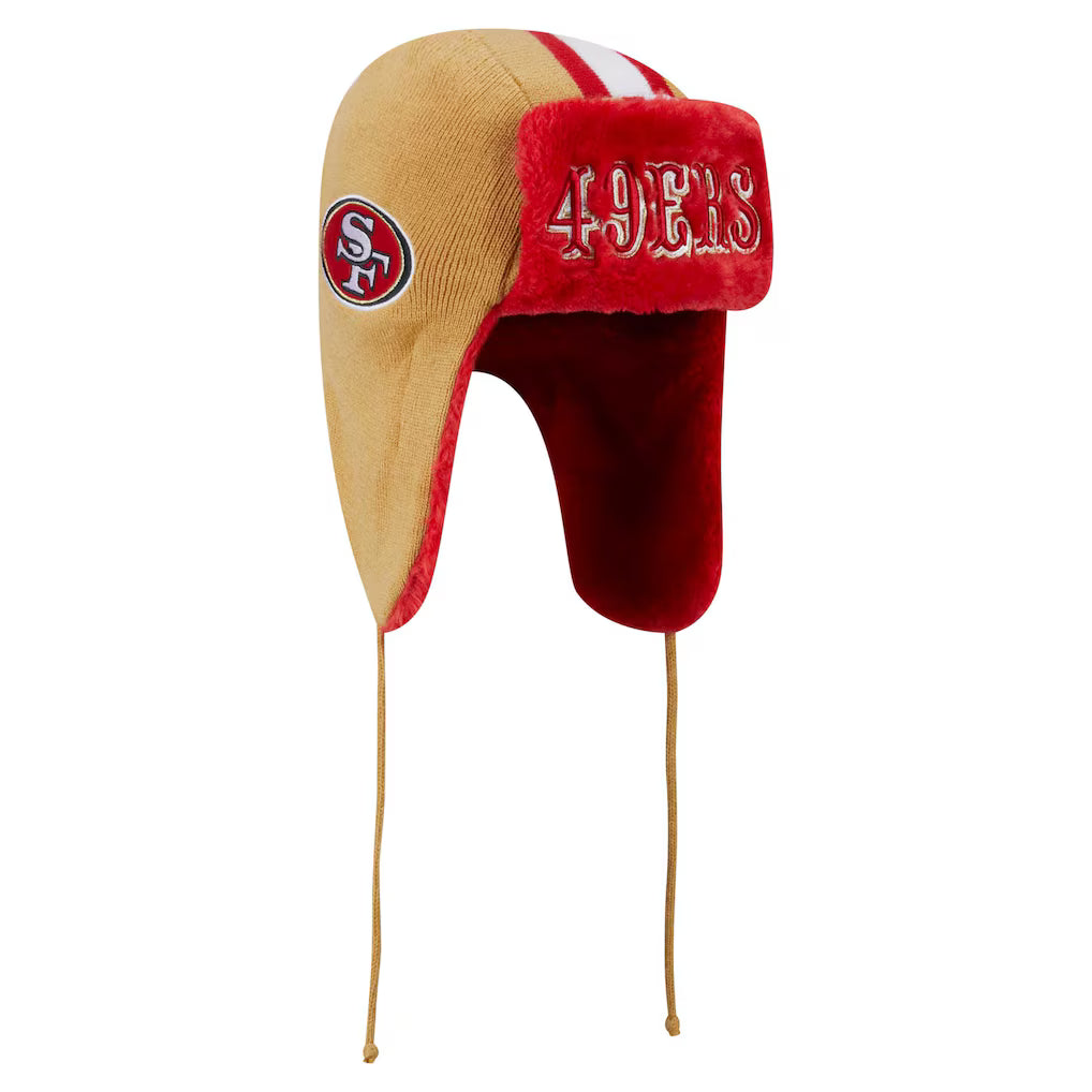 San Francisco 49ers Gold &amp; Red Helmet Head Trapper Knit Beanie