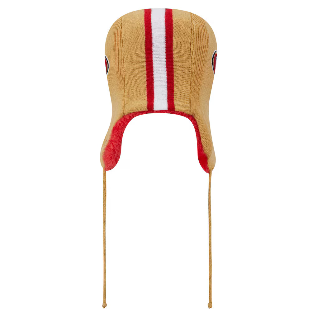 San Francisco 49ers Gold &amp; Red Helmet Head Trapper Knit Beanie