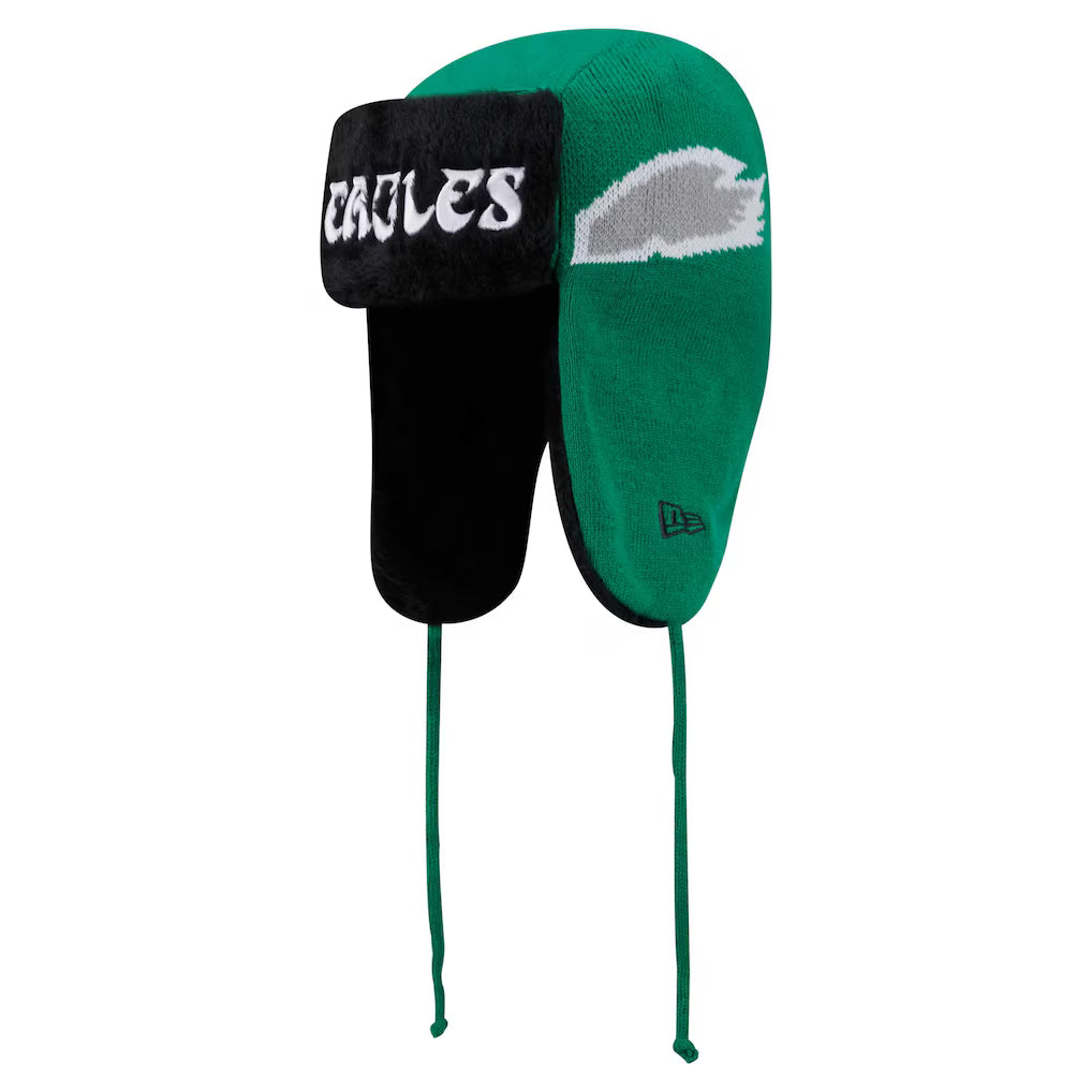 Philadelphia Eagles Green &amp; Black Helmet Head Trapper Knit Beanie