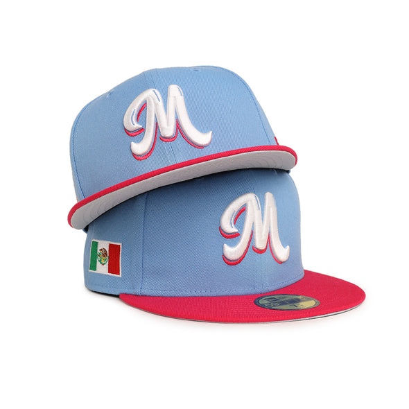 New Era Mexico Serie Del Caribe M Mexican Flag SP Sky Blue Rose 2 Tone 59Fifty Fitted