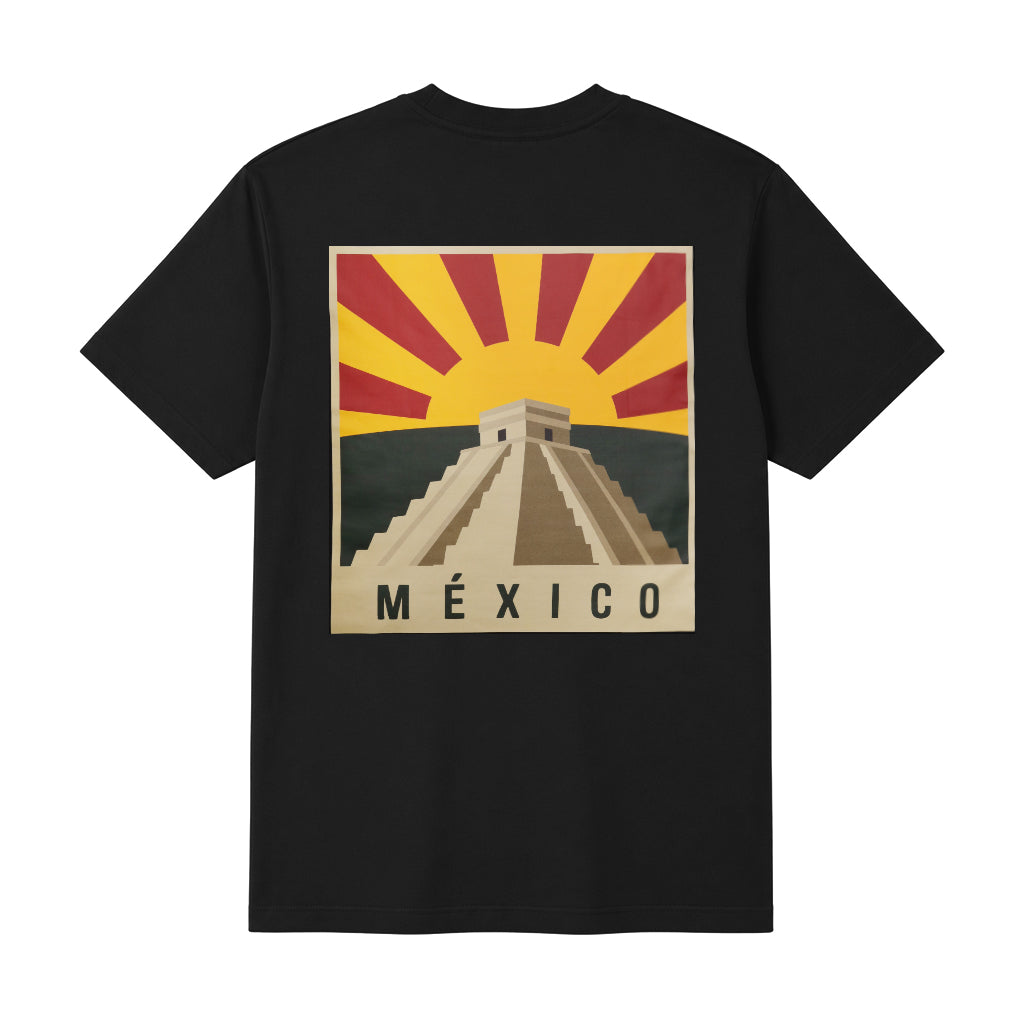 Mexico Sunrise Over Chichén Itzá Graphic Tee – Black