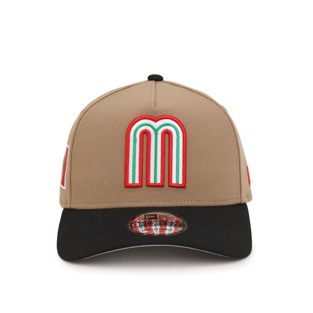 Mexico World Baseball Classic Khaki Black Mexico Flag SP 9Forty A-Frame Snapback