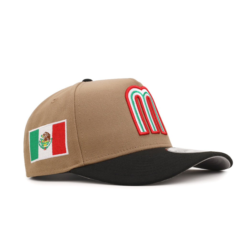 Mexico World Baseball Classic Khaki Black Mexico Flag SP 9Forty A-Frame Snapback