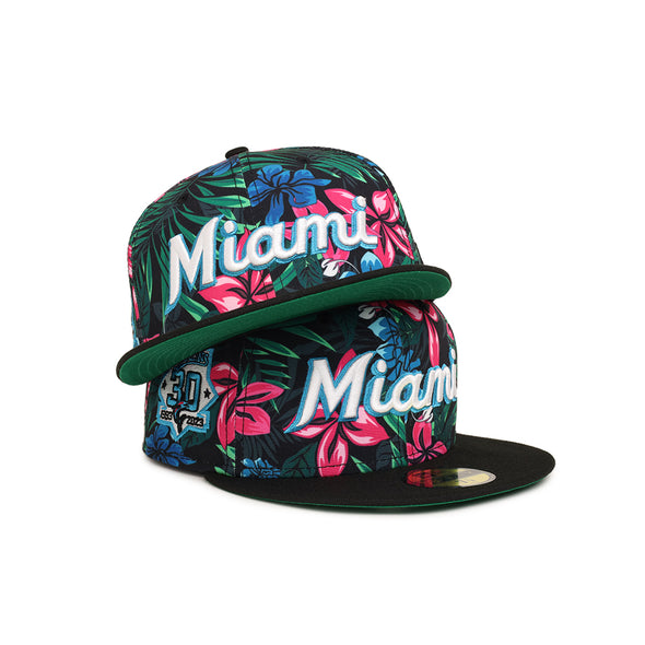 Miami Marlins Floral Black 2 Tone 30th Anniversary SP 59Fifty Fitted