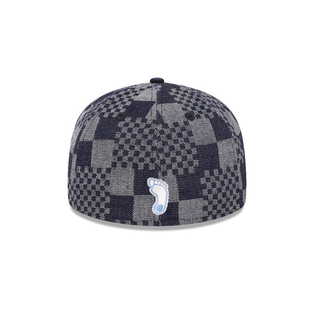 North Carolina Tar Heels Chrome Patterned Denim Navy 2 Tone NCAA Mascot SP 59Fifty Fitted