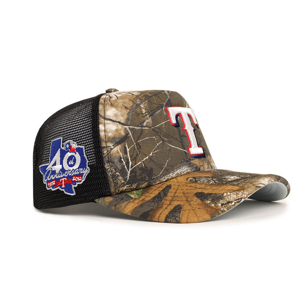 Texas Rangers Real Tree 40th Anniversary SP 9Forty A-Frame Foam Trucker Snapback