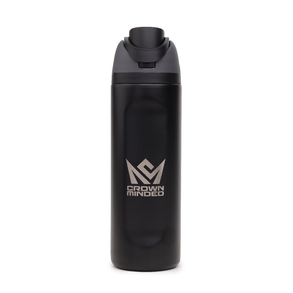 CrownMinded 24oz Laser-Engraved Stainless Steel Insulated Water Bottle – Black