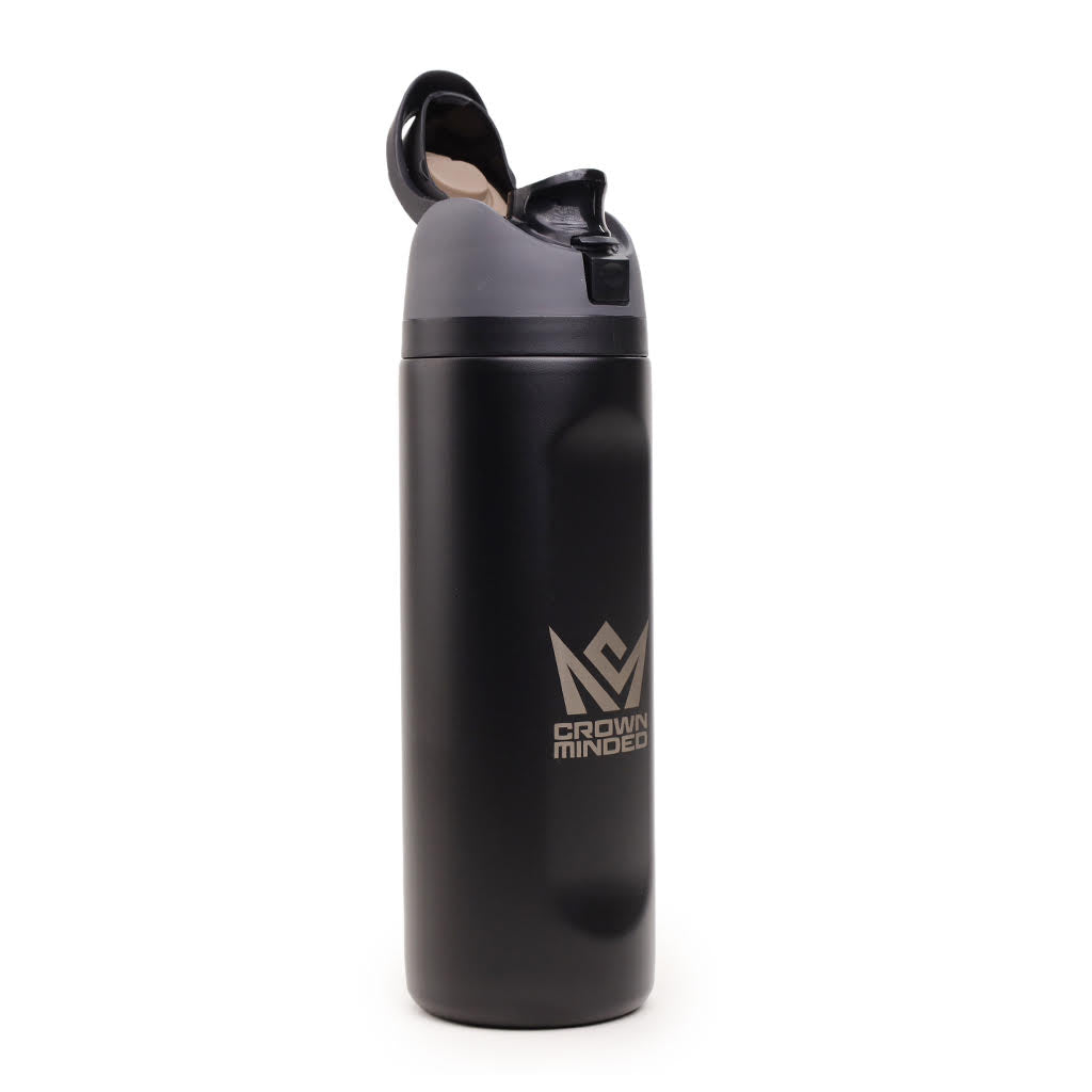 CrownMinded 24oz Laser-Engraved Stainless Steel Insulated Water Bottle – Black
