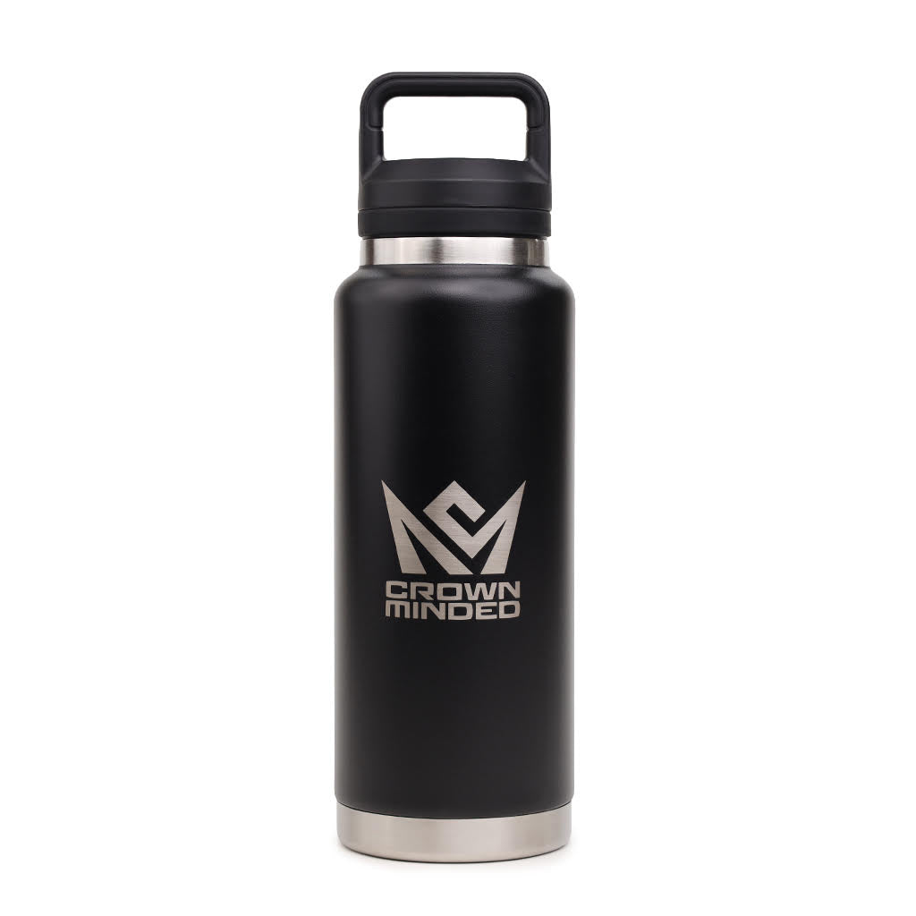 CrownMinded 36oz Wide-Mouth Insulated Stainless Steel Water Bottle – Black