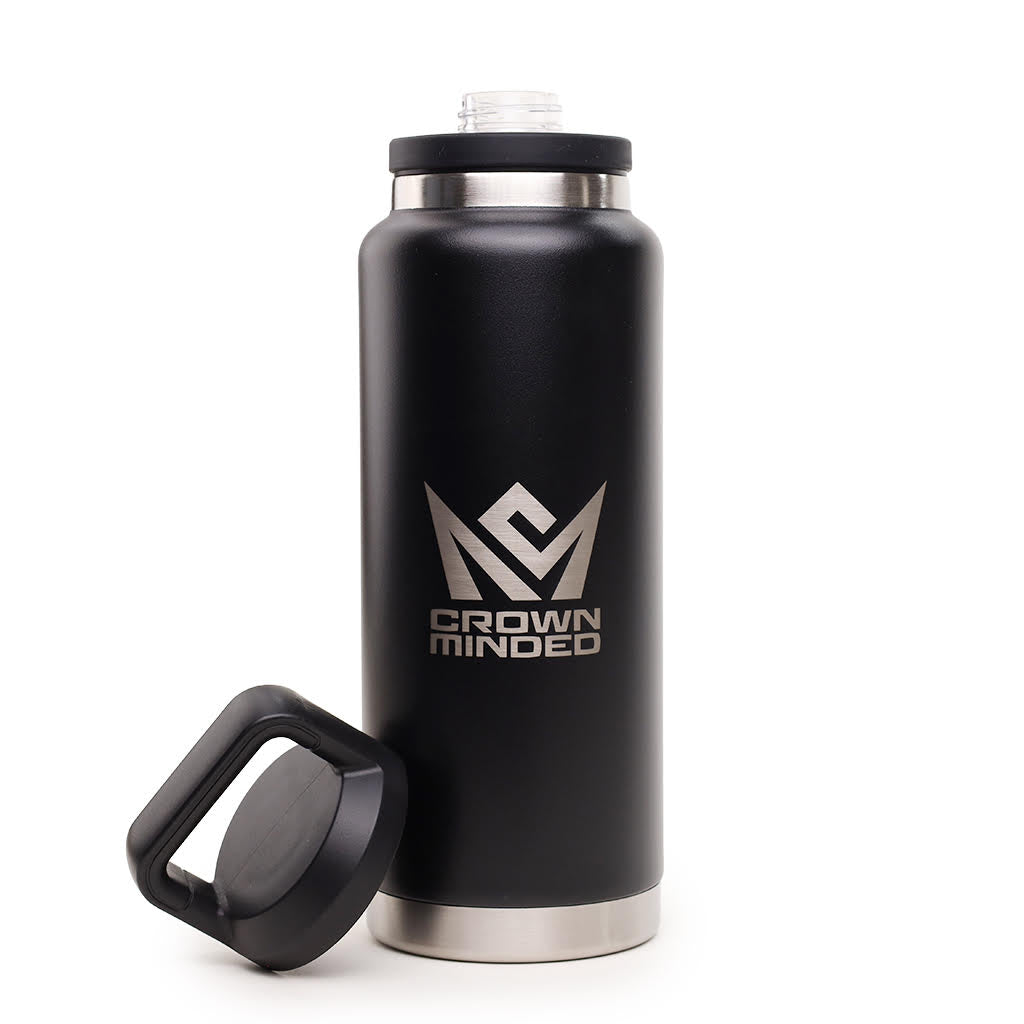 CrownMinded 36oz Wide-Mouth Insulated Stainless Steel Water Bottle – Black