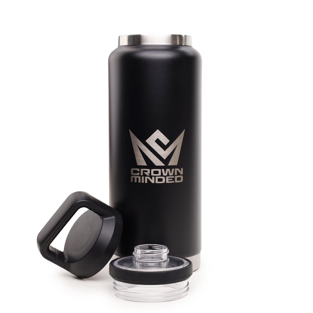 CrownMinded 36oz Wide-Mouth Insulated Stainless Steel Water Bottle – Black