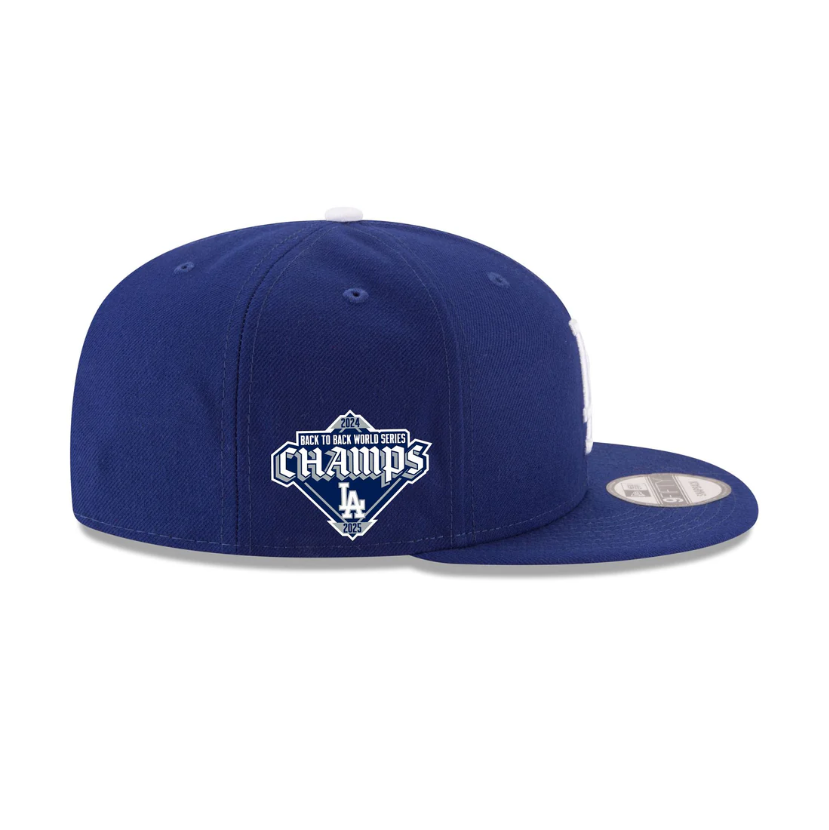 Los Angeles Dodgers Team Color Back-to-Back 2024-2025 World Series Champions Old English Side Patch 9Fifty Snapback