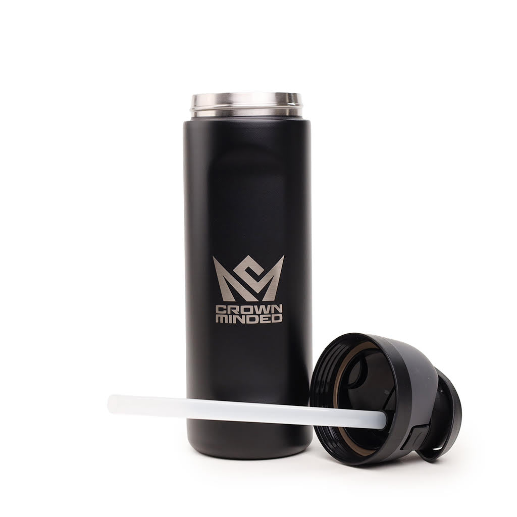 CrownMinded 24oz Laser-Engraved Stainless Steel Insulated Water Bottle – Black