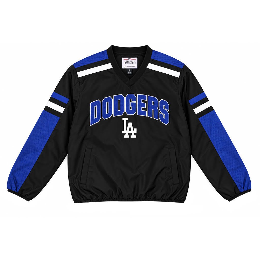 GIII Los Angeles Dodgers Block Logo Pullover V-Neck Black Royal Windbreaker