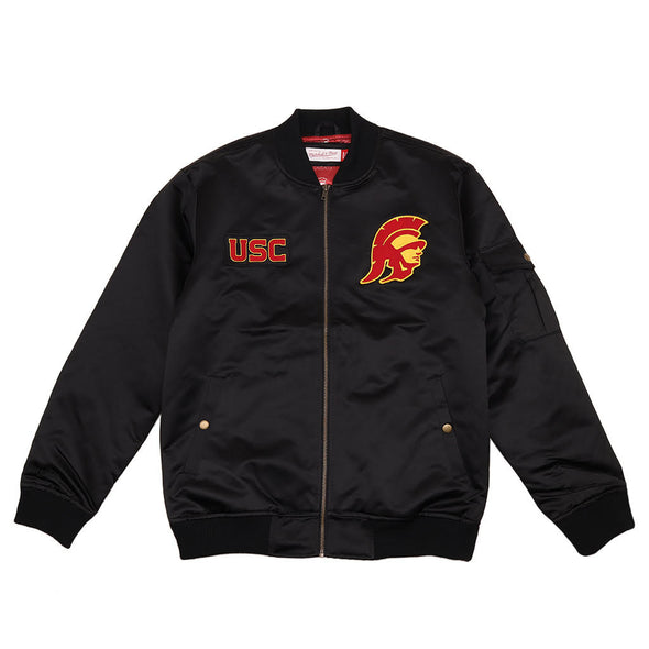 Mitchell & Ness University Of Southern California USC Trojans Satin Black Bomber Jacket