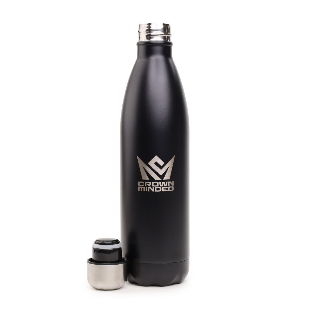 CrownMinded 25oz Laser-Engraved Stainless Steel Insulated Water Bottle – Black