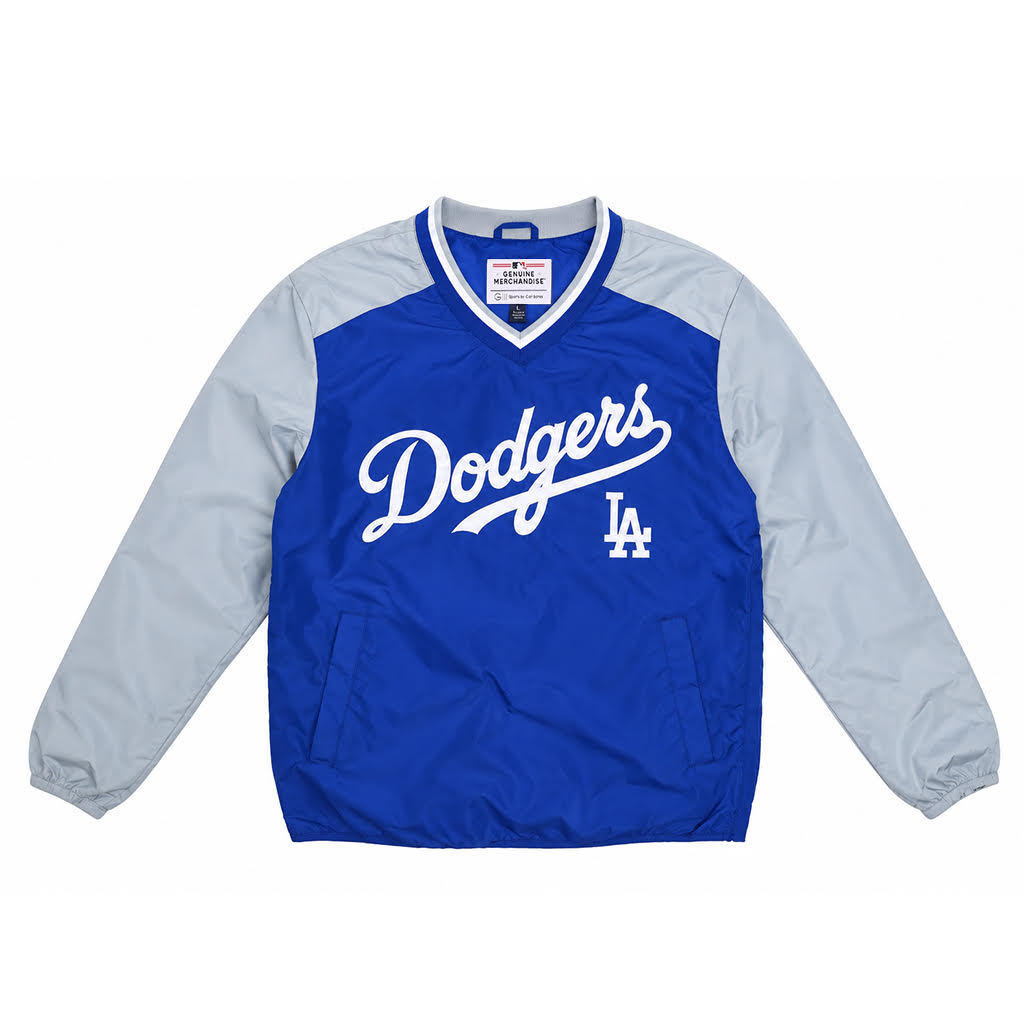 GIII Los Angeles Dodgers Wordmark Pullover V-Neck Royal Gray Windbreaker