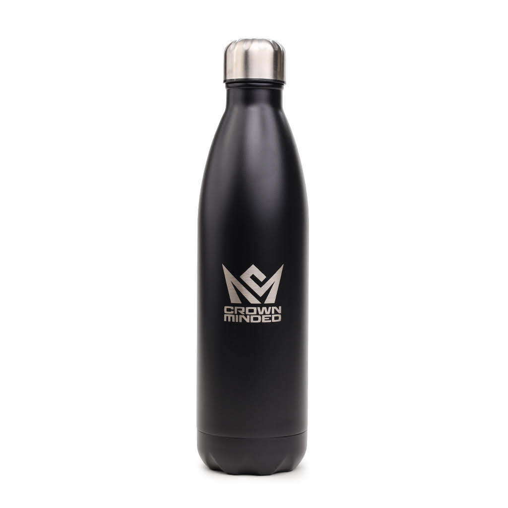 CrownMinded 25oz Laser-Engraved Stainless Steel Insulated Water Bottle – Black