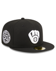 Milwaukee Brewers Black White 50th Golden Anniversary Side Patch 59Fifty Fitted
