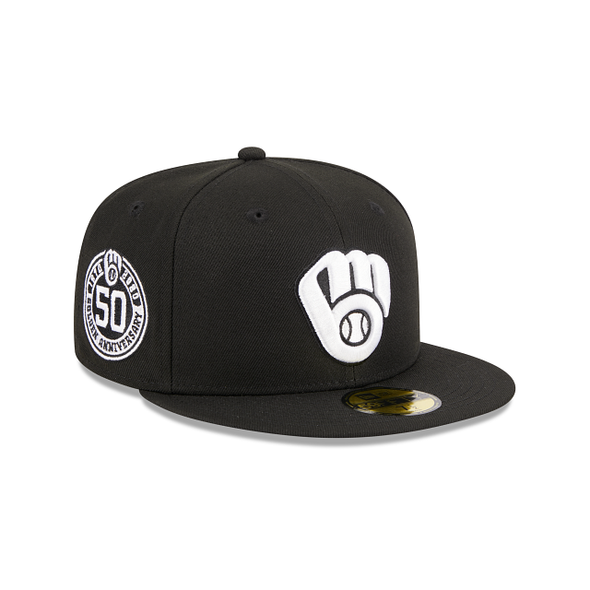 Milwaukee Brewers Black White 50th Golden Anniversary Side Patch 59Fifty Fitted