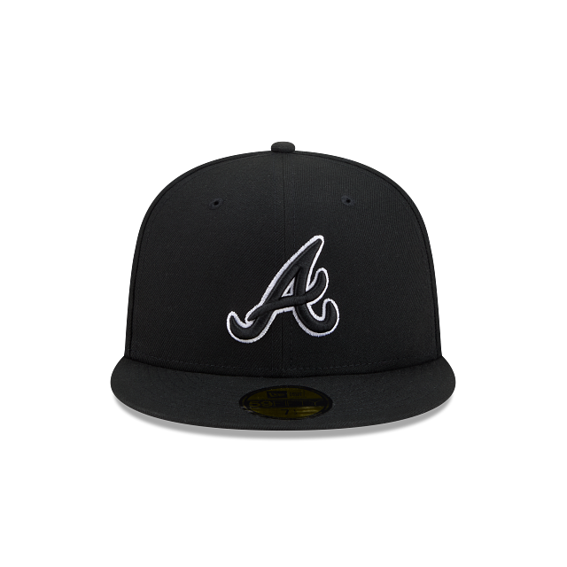 Atlanta Braves Black On Black White Outline 59Fifty Color Basic Fitted