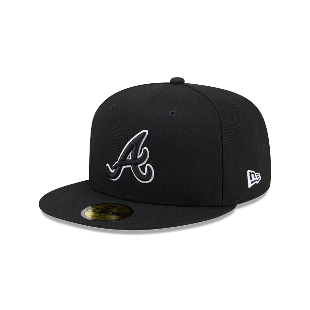 Atlanta Braves Black On Black White Outline 59Fifty Color Basic Fitted