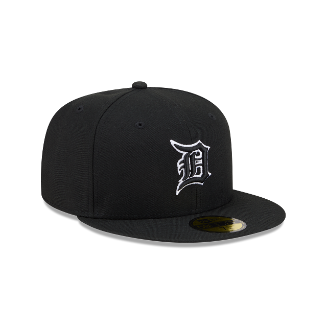 Detroit Tigers Black On Black White Outline 59Fifty Color Basic Fitted