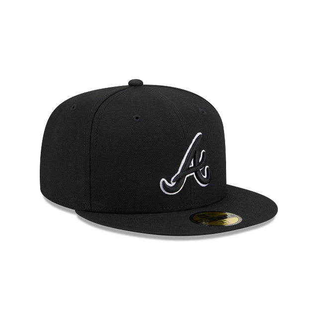Atlanta Braves Black On Black White Outline 59Fifty Color Basic Fitted