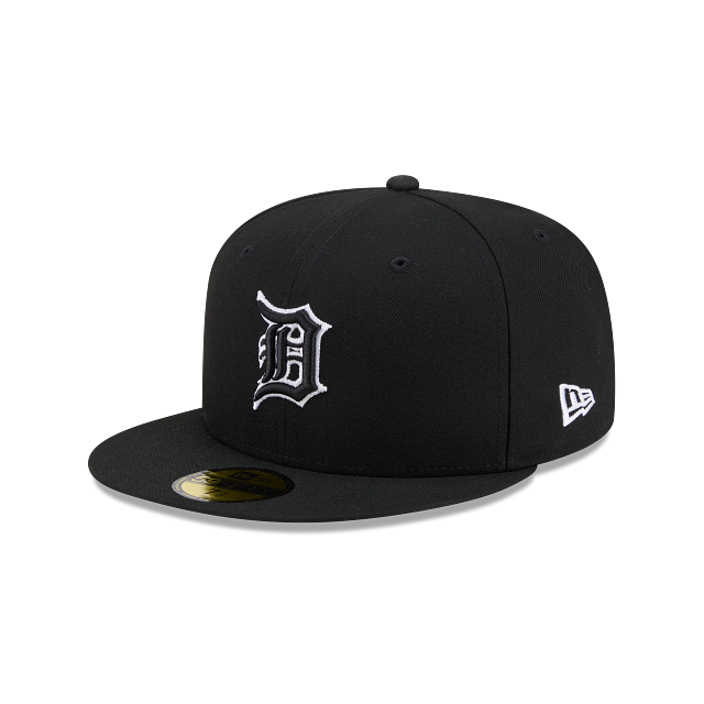 Detroit Tigers Black On Black White Outline 59Fifty Color Basic Fitted