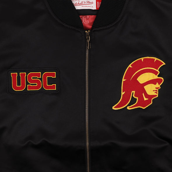 Mitchell & Ness University Of Southern California USC Trojans Satin Black Bomber Jacket