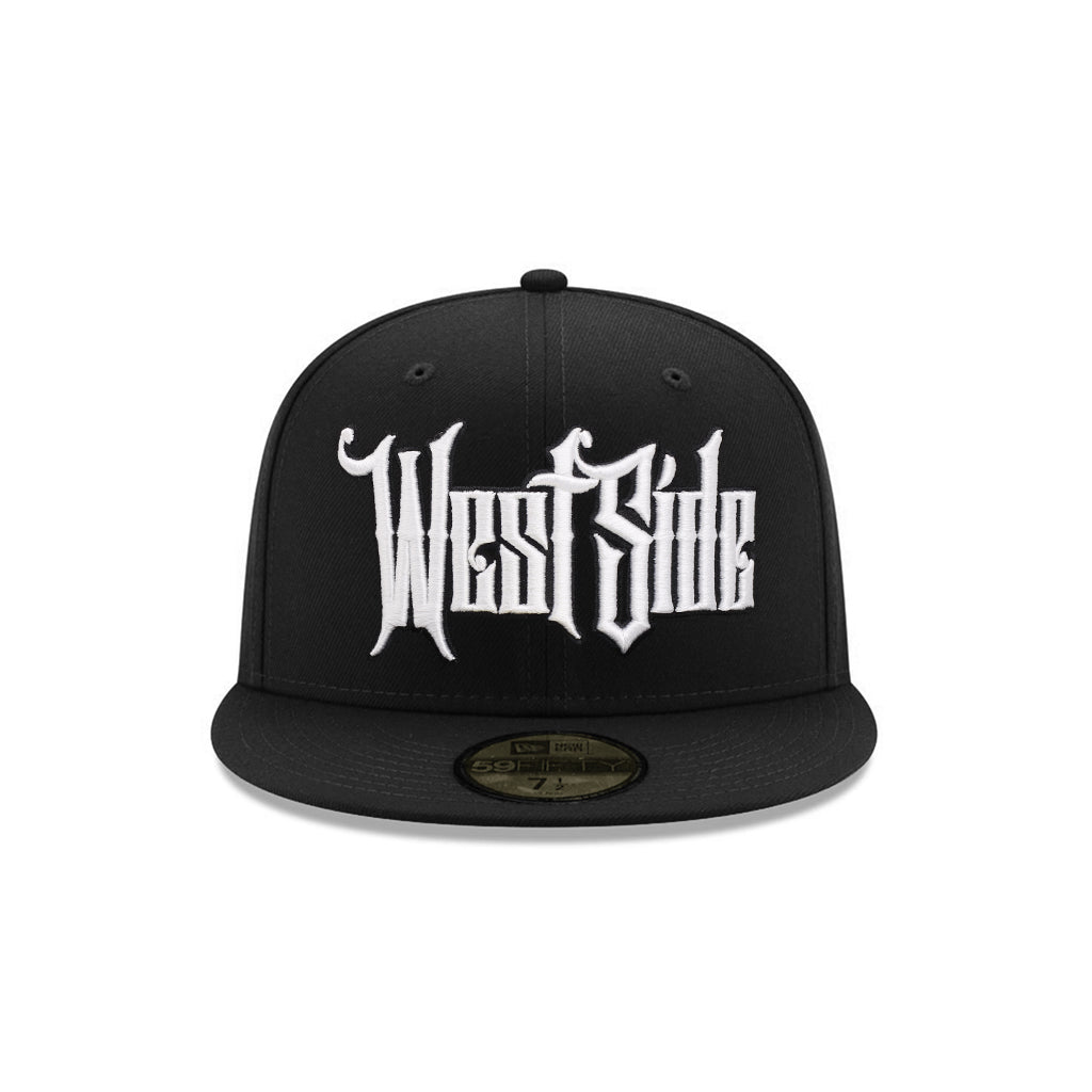 West Side Old English Graffiti Font Black on White 59Fifty Fitted