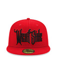 West Side Old English Graffiti Font Red on Black 59Fifty Fitted