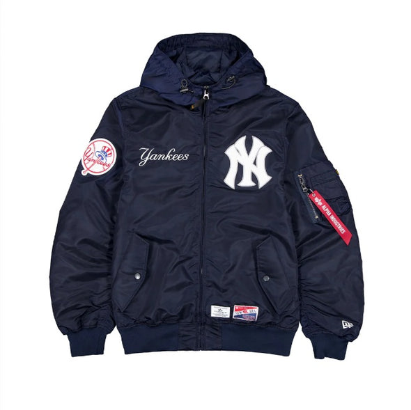 New Era X Alpha Industries New York Yankees L-2B Hooded Bomber Jacket Navy