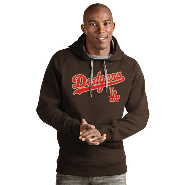 Los Angeles Dodgers Antigua Brown Gold/Red Victory Pullover Hoodie